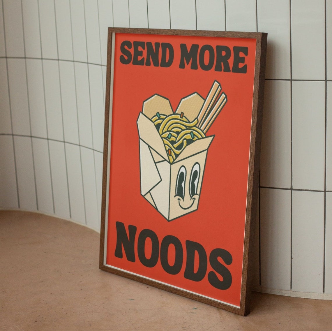 Red Send More Noods Cartoon Takeout Box Funny Kitchen Food Poster - Image 2