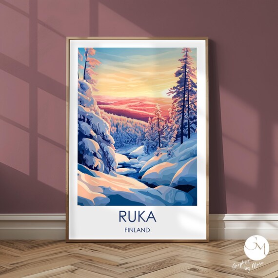 Ruka Finland Winter Snowy Pines Sunset Landscape Travel Poster