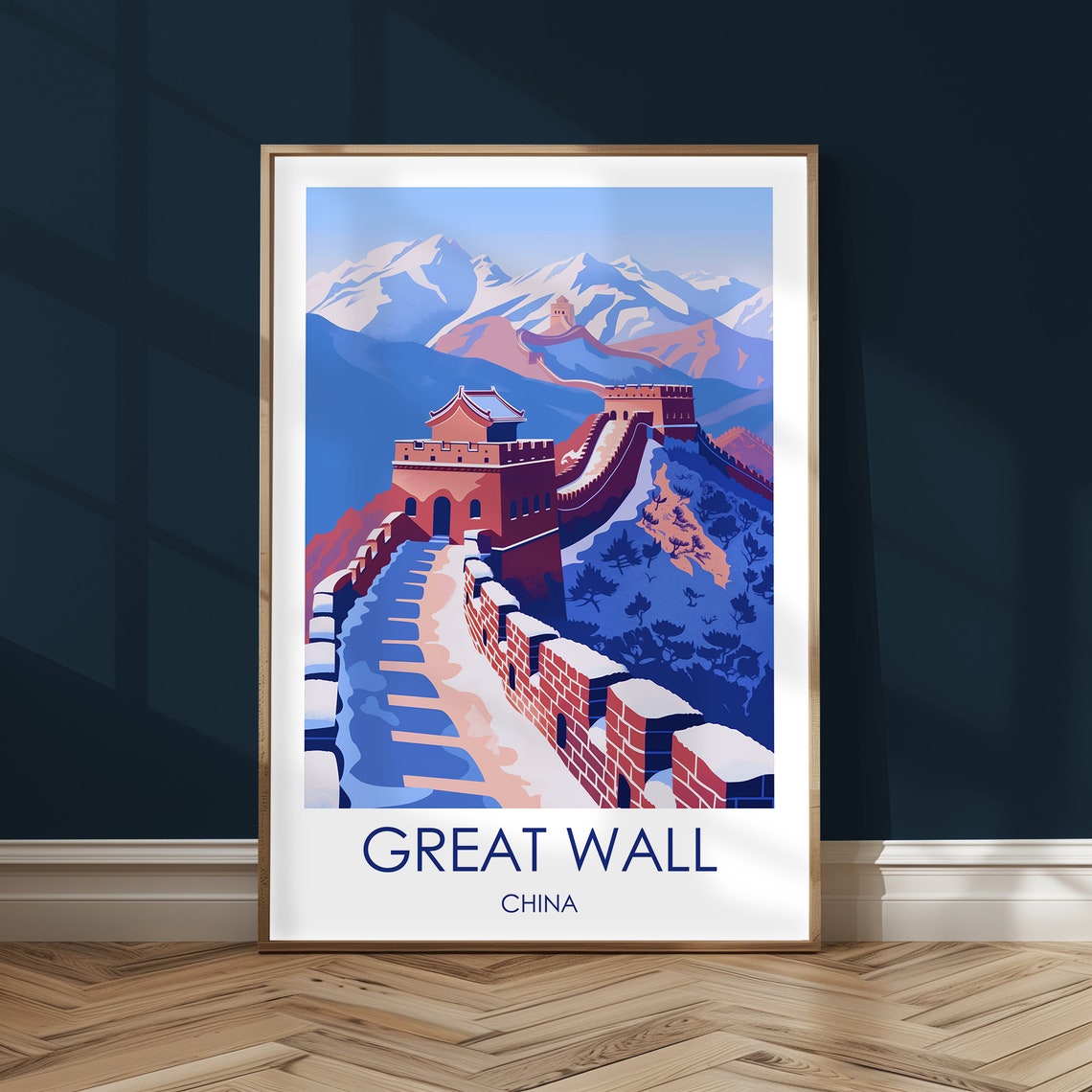 Great Wall Of China Snow Winter Mountain Landscape Travel Poster