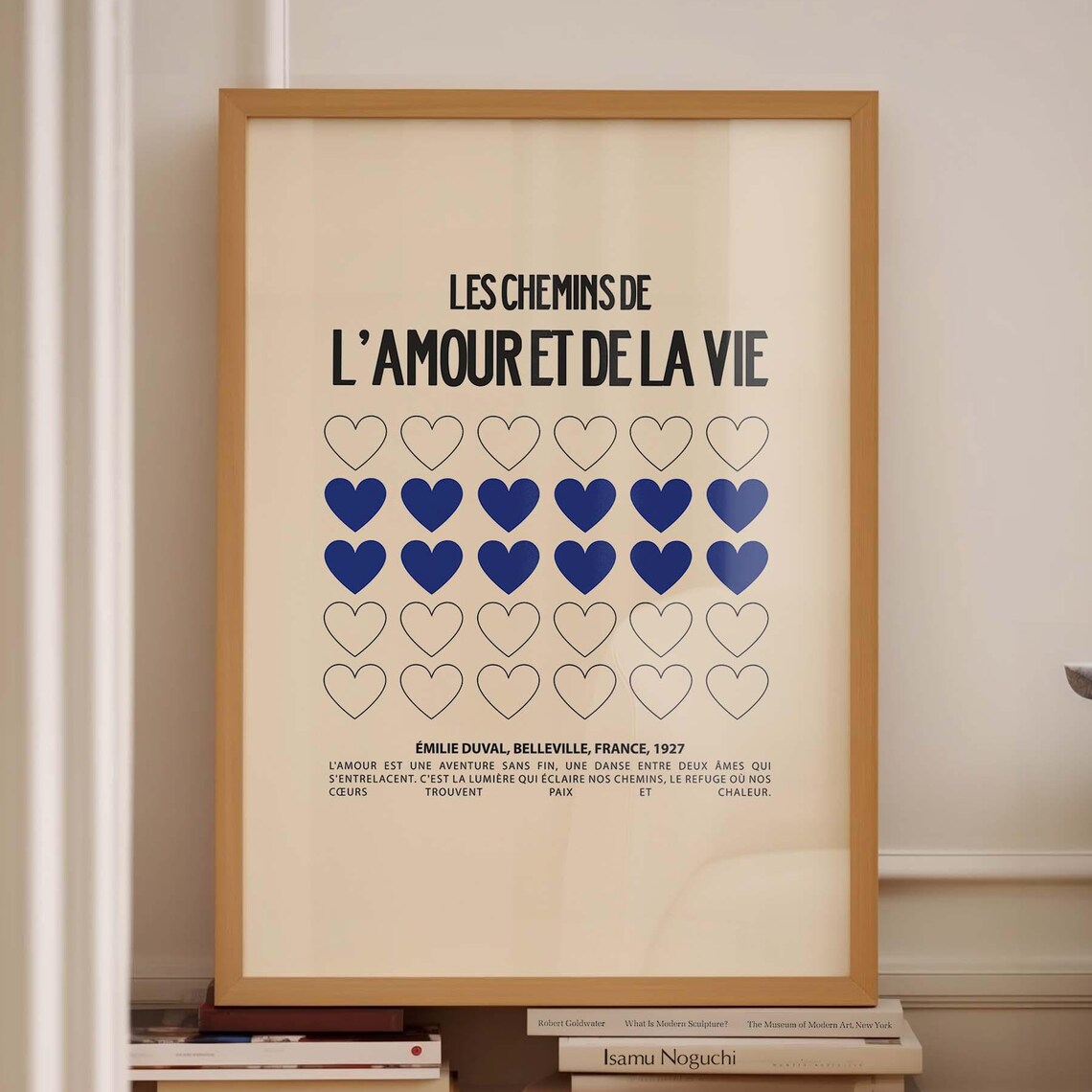 Les Chemins de LAmour Et de La Vie Blue Heart Retro French Poster
