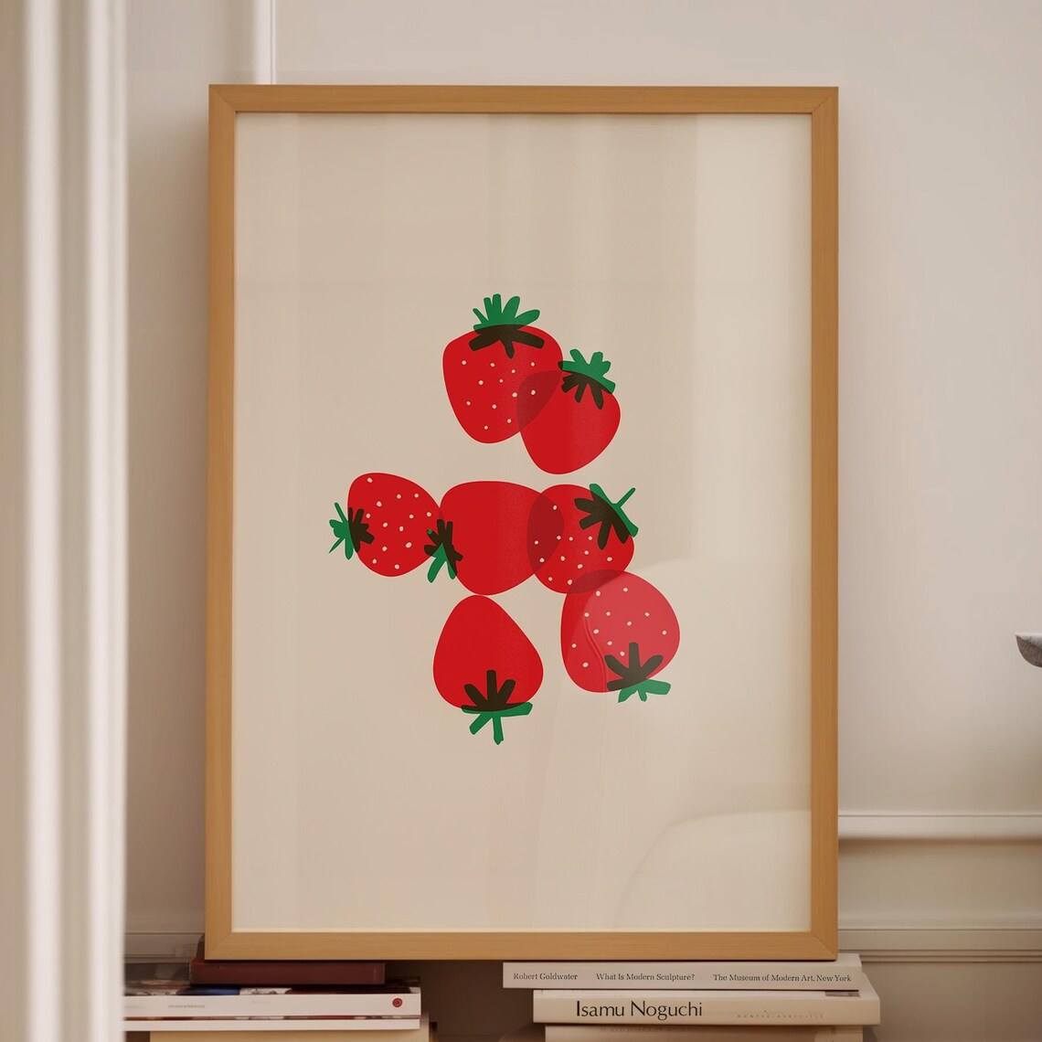 Red Strawberry Illustration Minimalist Fruit Kitchen Poster Cute Art