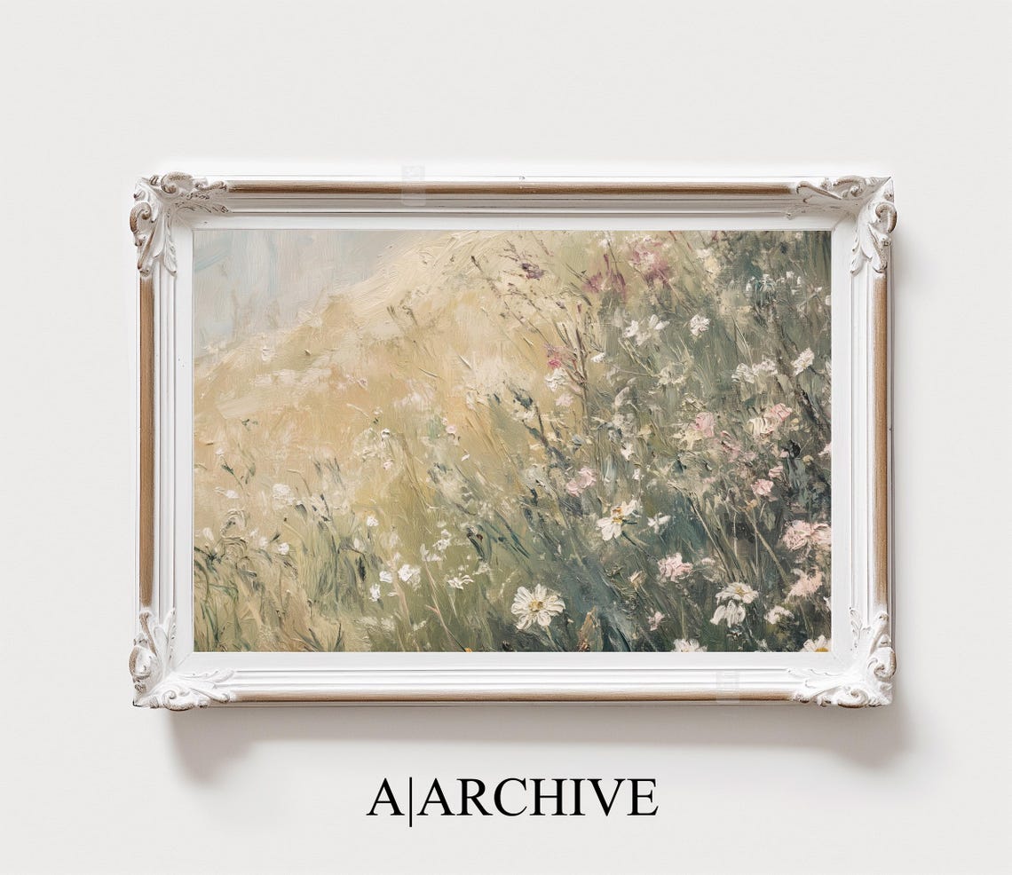 Golden Field Wildflower Meadow White Daisies Rustic Art Poster