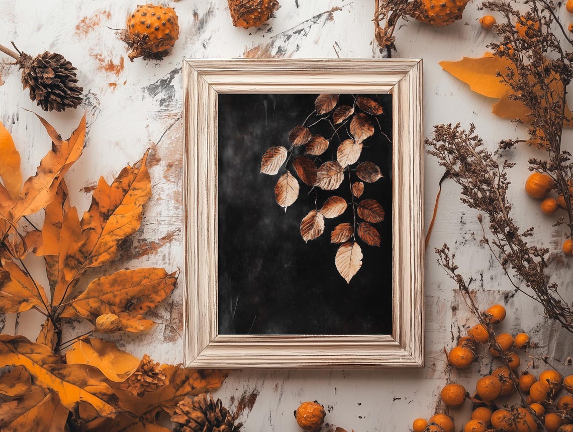 Rust Leaves on Black Vintage Dark Botanical Still Life Poster - Image 3