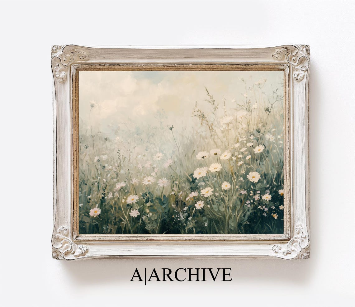 Pink Cosmos White Daisies Wildflower Meadow Impressionist Poster