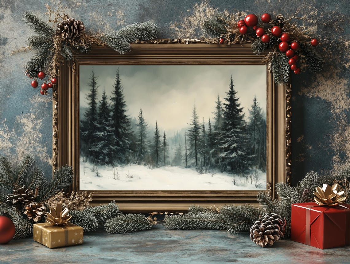 Majestic Tall Pines Snow Clearing Misty Mountain Winter Scene Poster - Image 3