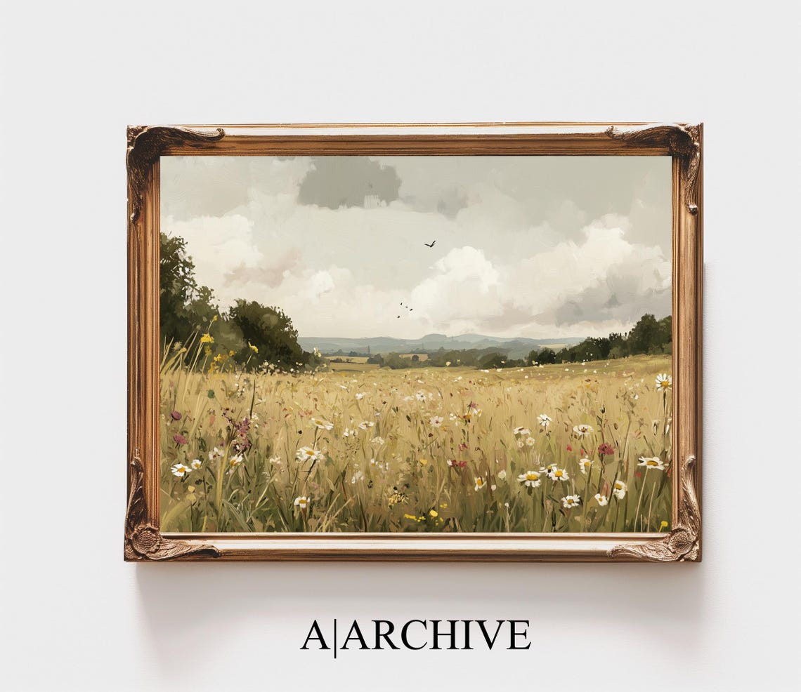 Golden Wildflower Field Daisies Birds Summer Countryside Poster