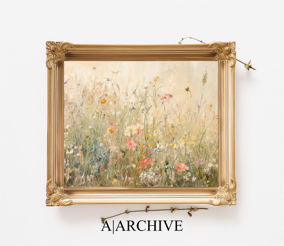 Green Wildflower Meadow White Daisies Impressionist Art Poster - Image 3