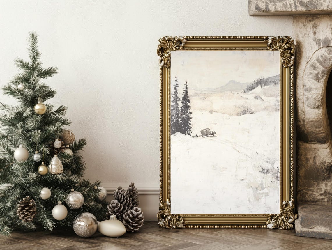 Quiet Winter Morning with Snowy Pines Vintage Art Painting Poster - Image 4