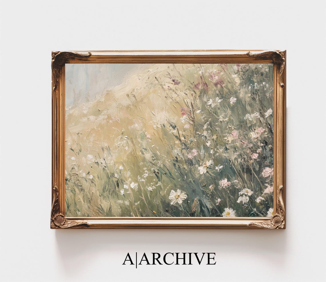 Golden Field Wildflower Meadow White Daisies Rustic Art Poster - Image 3