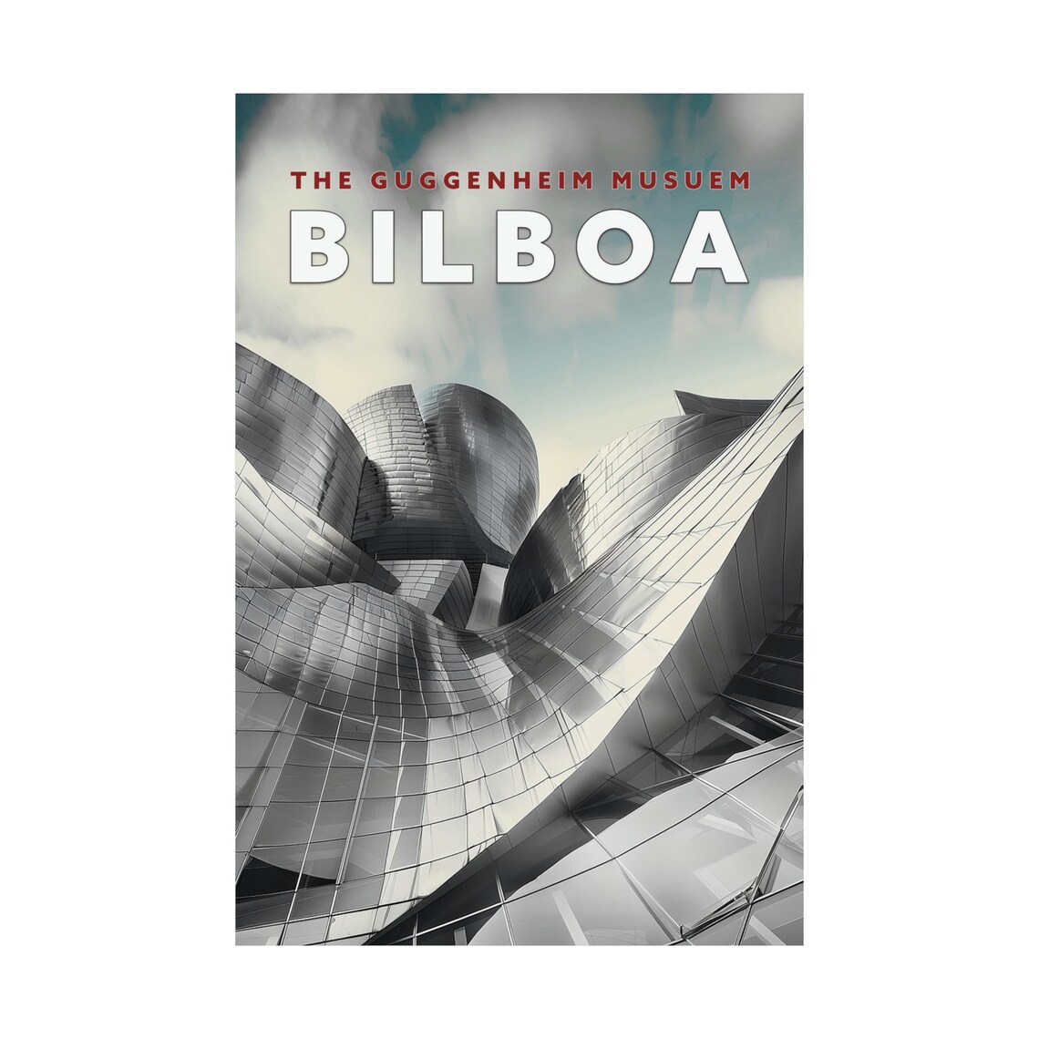 Vintage Guggenheim Bilbao Travel Poster, Retro Spain