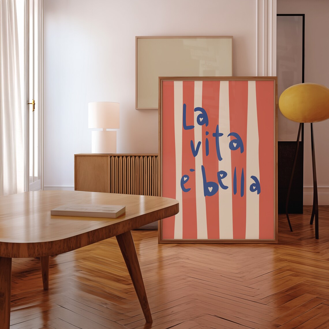 La Vita È Bella Coral Striped Italian Typography Quote Poster - Image 2