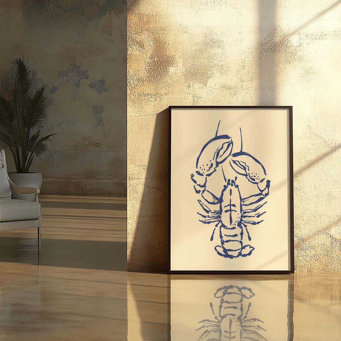 Blue Lobster Line Drawing Minimalist Coastal Kitchen Art Poster - Image 2