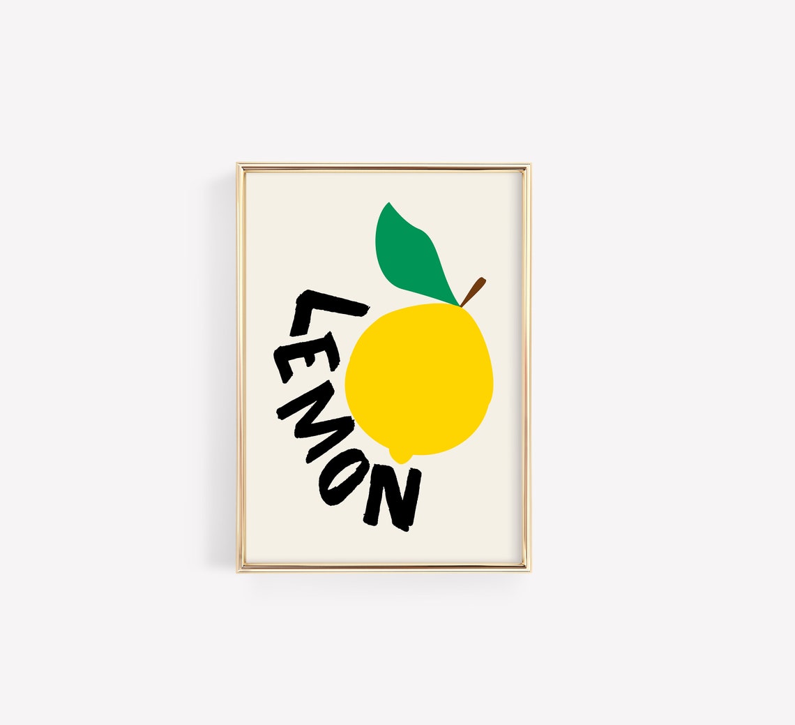 Lemon Bold Black Typography Yellow Fruit Modern Kitchen Wall Art - Image 2