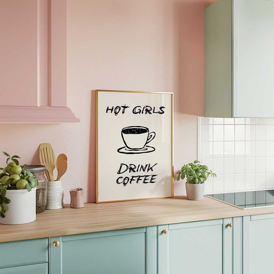 Hot Girls Drink Coffee Funny Bold Typography Coffee Quote Poster - Image 2