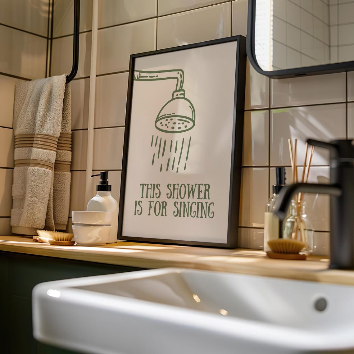 Sage Green Funny Bathroom Wall Art This Shower Is For Singing Print Quirky Bathroom Decor Modern Minimalist Shower Print - Image 2