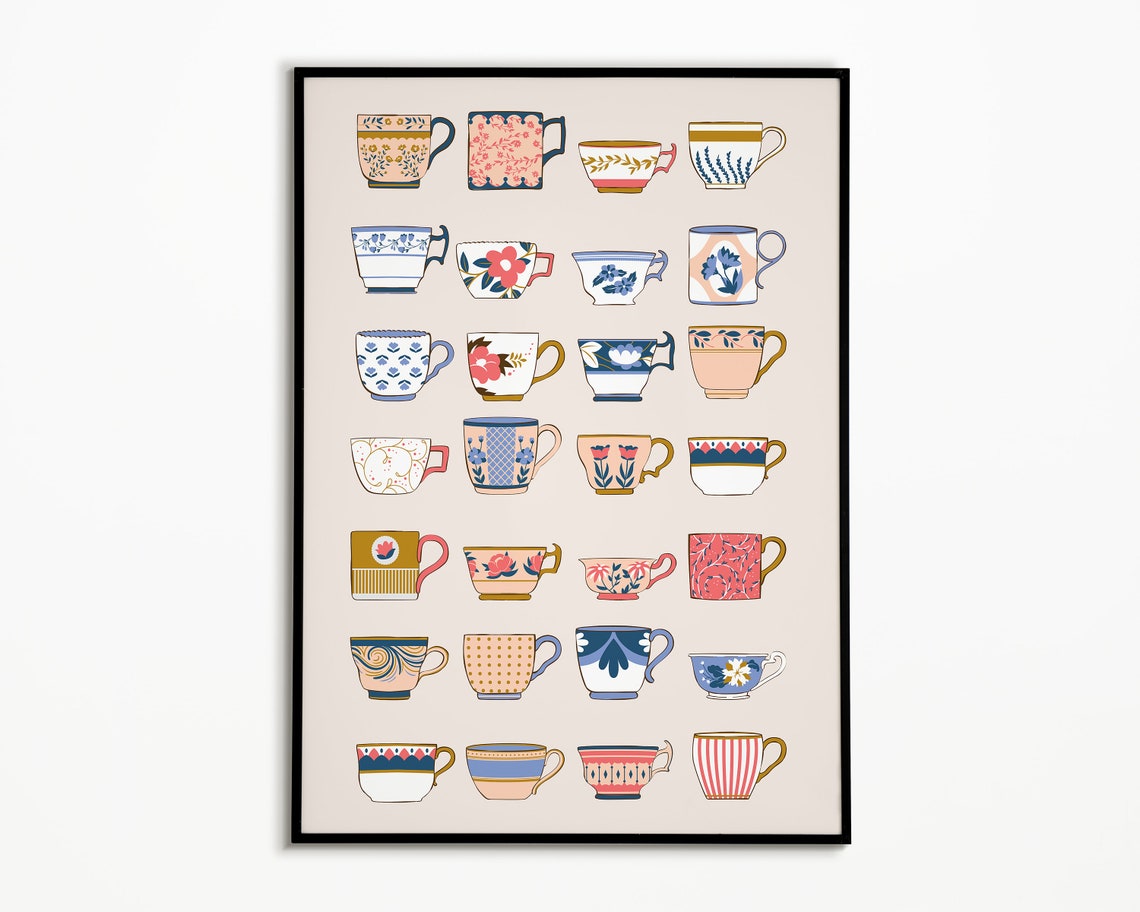 Vintage Tea Cup Poster, Kitchen Art Print - Image 2