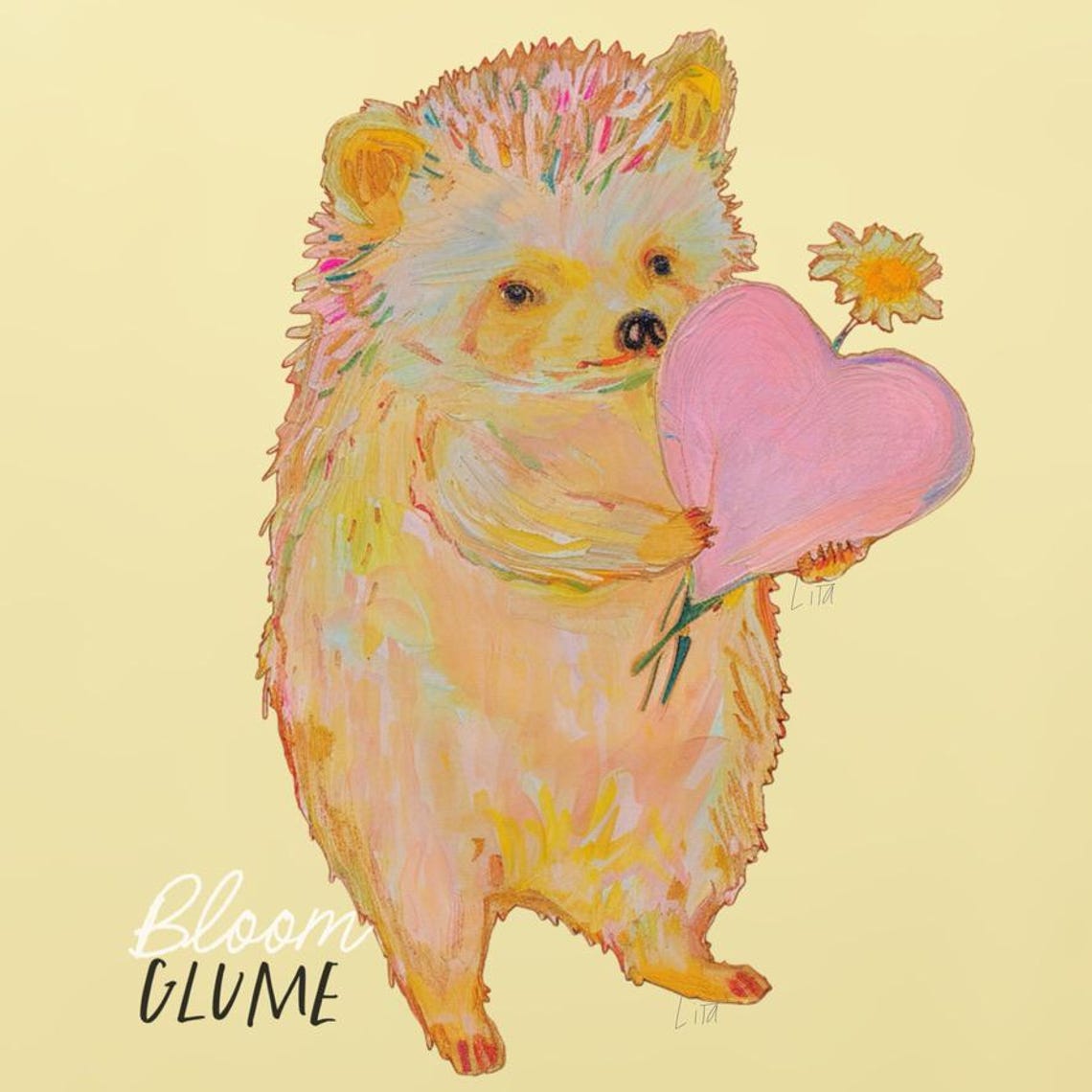 Cute Little Hedgehog Holding Pink Heart Daisy Valentines Art Print - Image 2