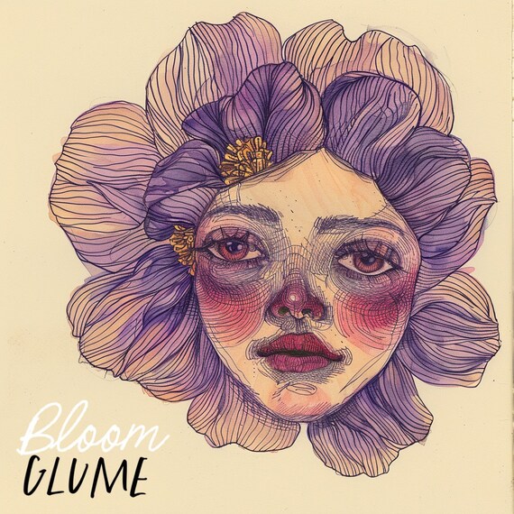 Lila Bloomies Purple Violet Bloom Face Whimsical Lowbrow Art Print