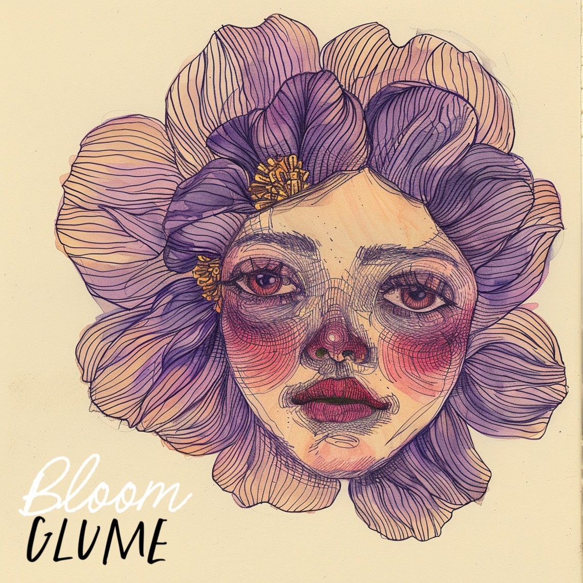 Lila Bloomies Purple Violet Bloom Face Whimsical Lowbrow Art Print