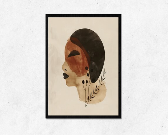 Boho Abstract Woman With Plant Minimalist Warm Earth Tone Poster