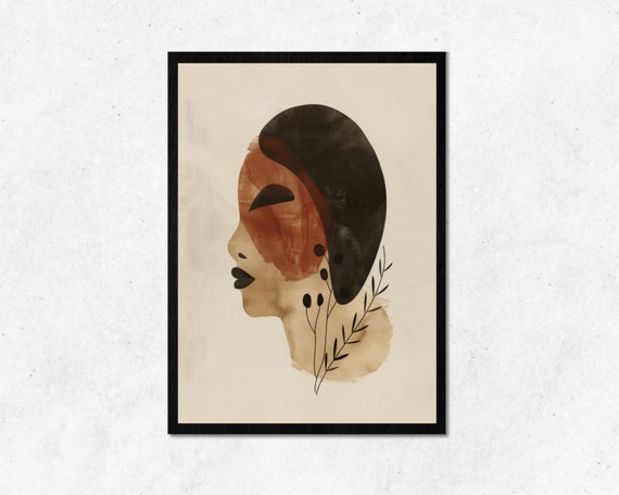 Boho Abstract Women With Plant Wall Art L Moody Minimalist Home Decor Calm Warm Design Room Decoration Use
