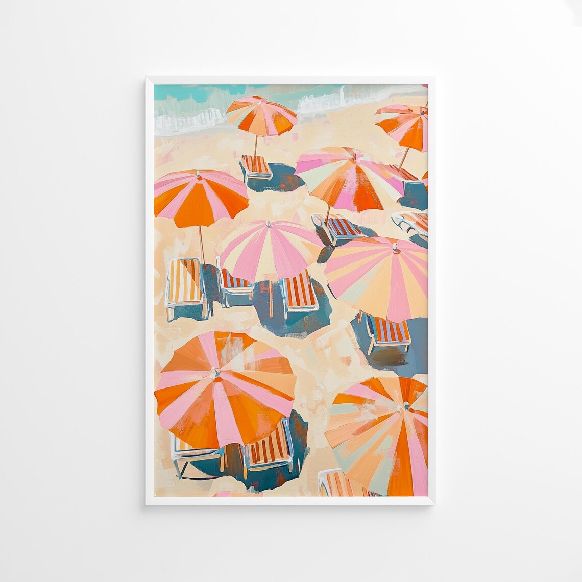Striped Beach Umbrella Aerial Travel Poster