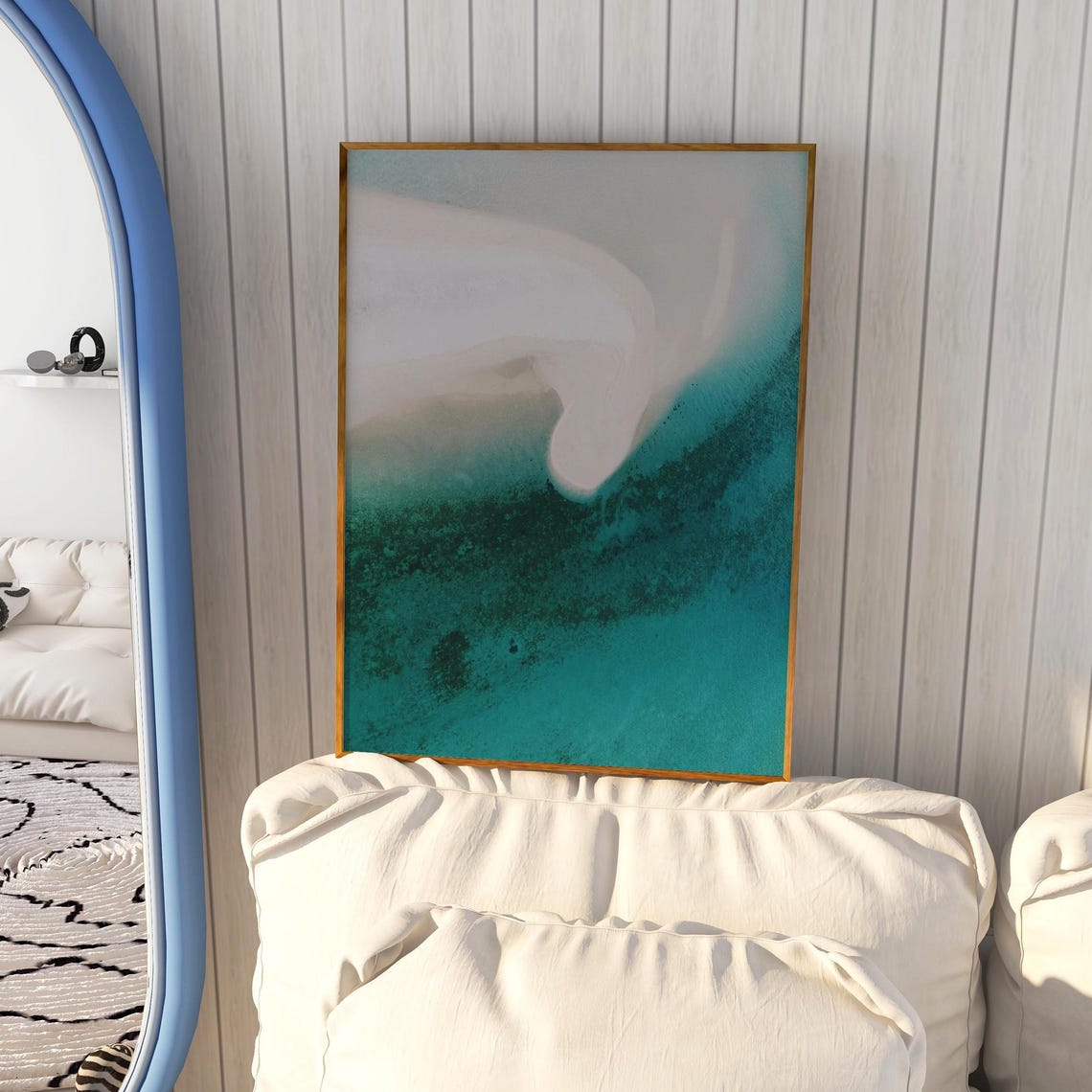 Sand Meeting Emerald Ocean Aerial Abstract Beach Photo Wall Art