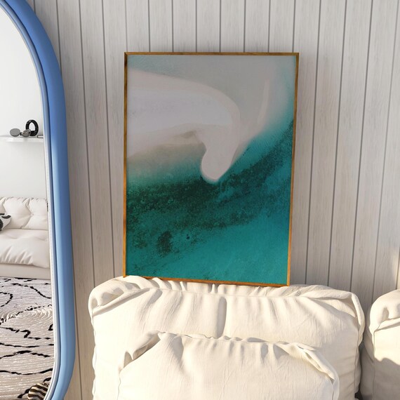 Sand Meeting Emerald Ocean Aerial Abstract Beach Photo Wall Art