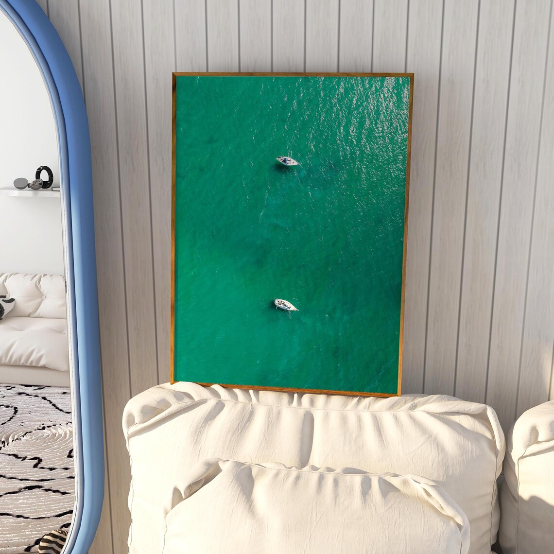 Two Small Boats On Turquoise Ocean Aerial View Photography Poster