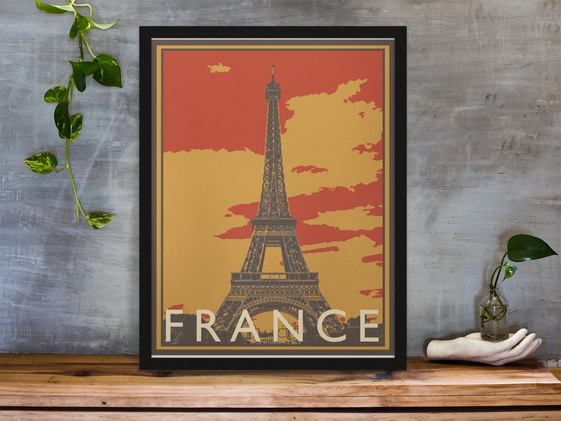 France Eiffel Tower Paris Sunset Vintage Travel Style Wall Art