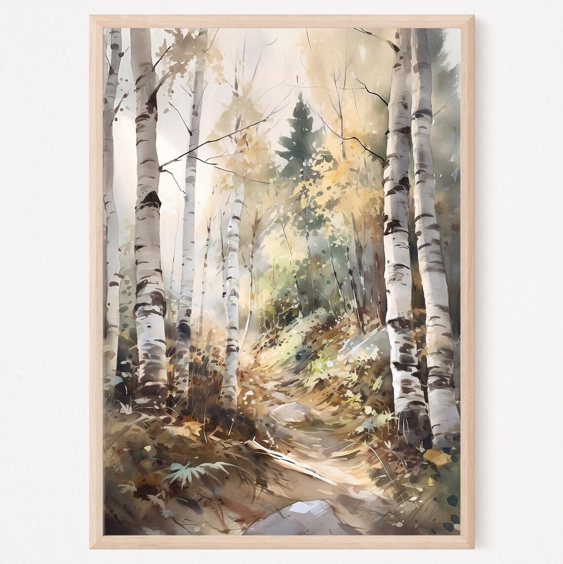 Watercolor Birch Tree Forest Art Print