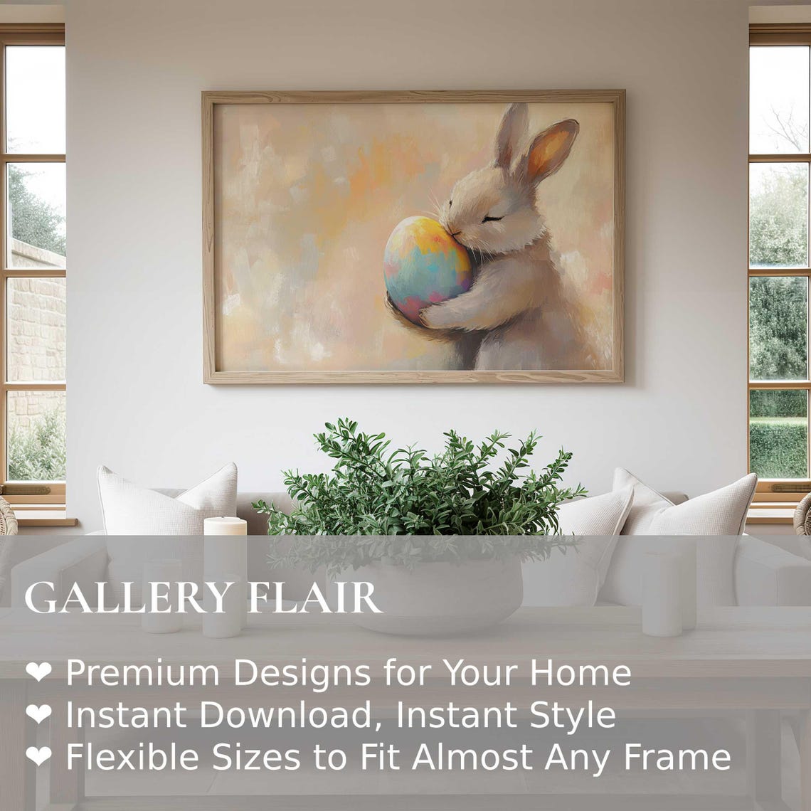 White Bunny Hugging Colorful Painted Easter Egg Spring Poster - Image 2