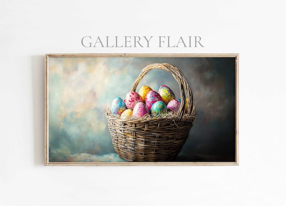 Wicker Basket Colorful Decorated Easter Eggs Moody Still Life Poster