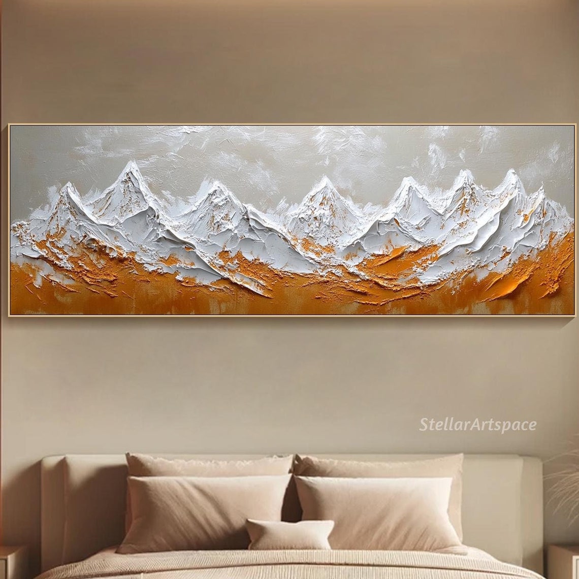 3d Mountain Texture Wall Art Original Painting On Abstract Mountain Range Painting Rustic White And Ochre Artwork Living Room Decor