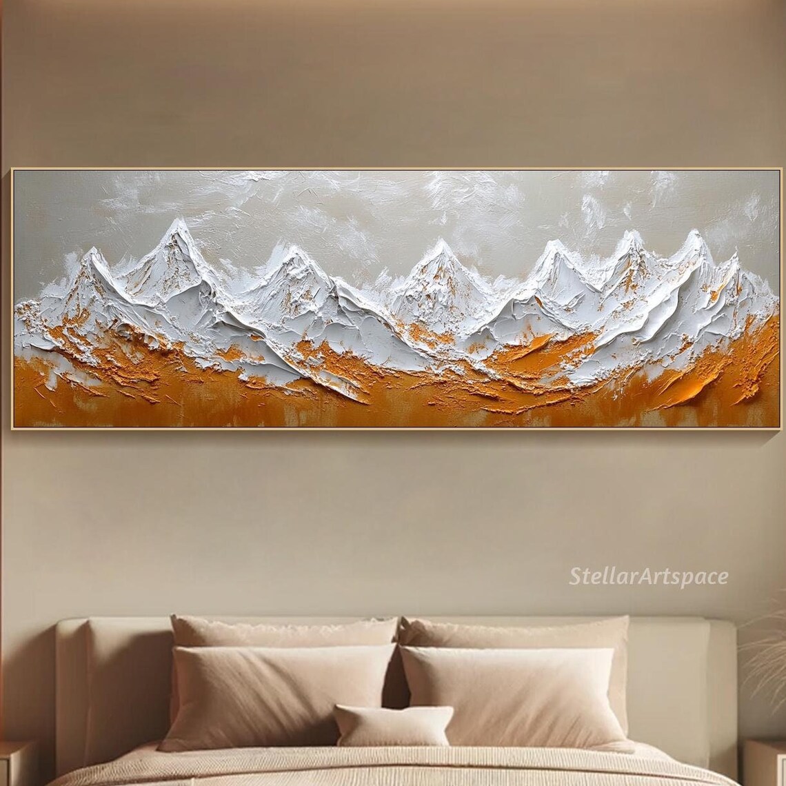 White Ochre Textured Mountain Range Minimalist Abstract Poster