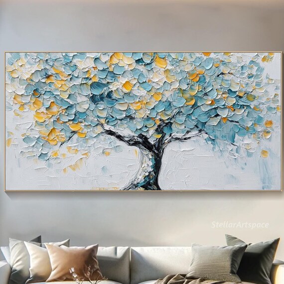 Abstract Nature Painting On 3d Tree Textured Wall Art Handmade Modern Artwork Neutral Tone Tree Painting Large Living Room Decor