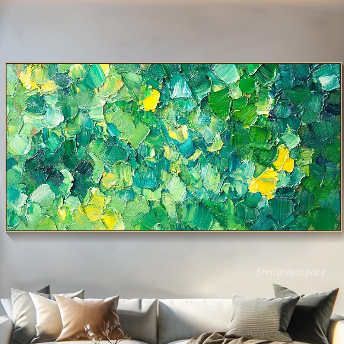 Green Yellow Abstract Impasto Texture Palette Knife Modern Art Poster