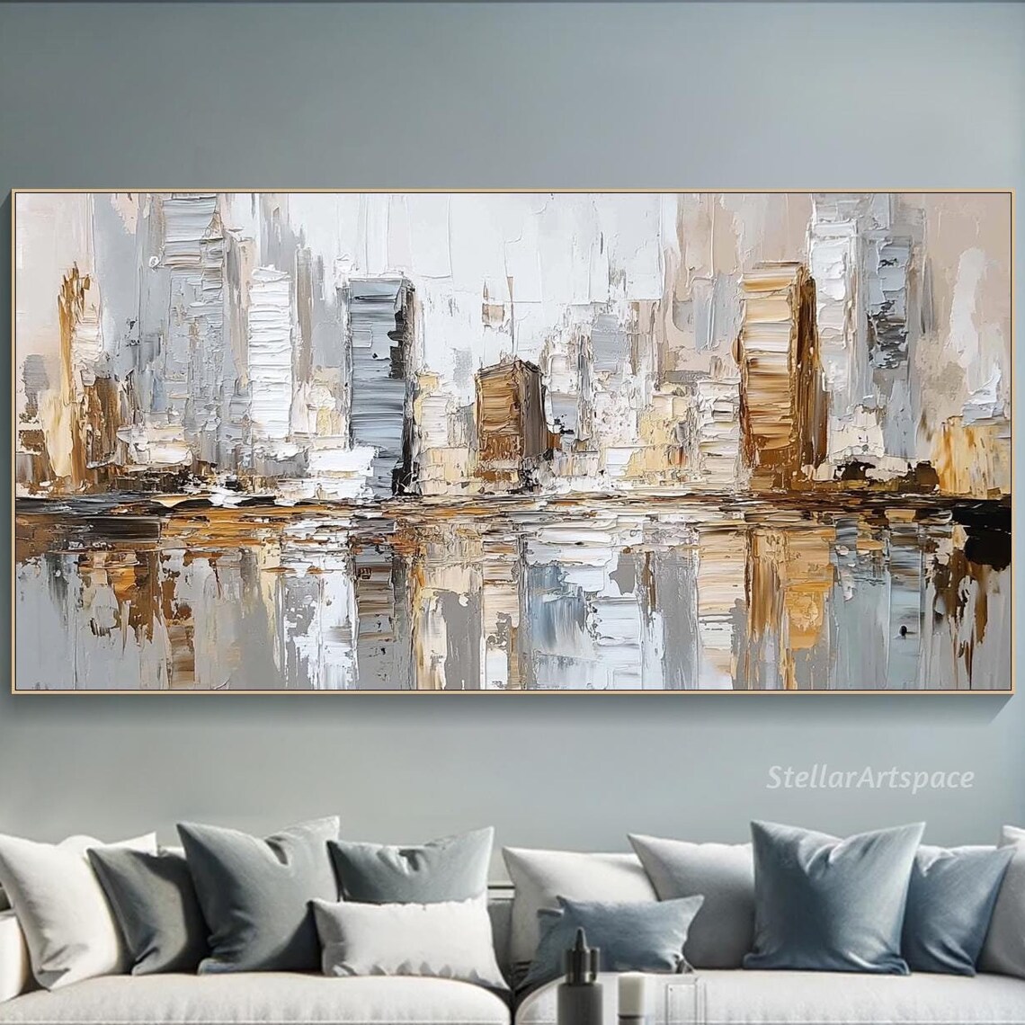 Cityscape Painting, 3D Textured Abstract Art Print