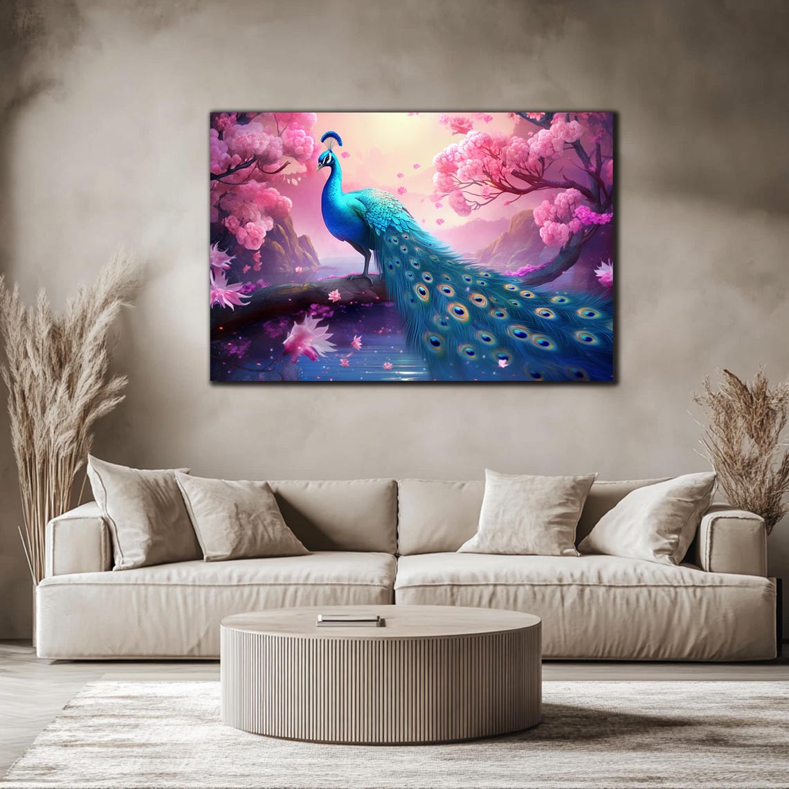 Peacock With Cherry Blossoms Pink Floral Fantasy Bird Wall Art Poster - Image 4