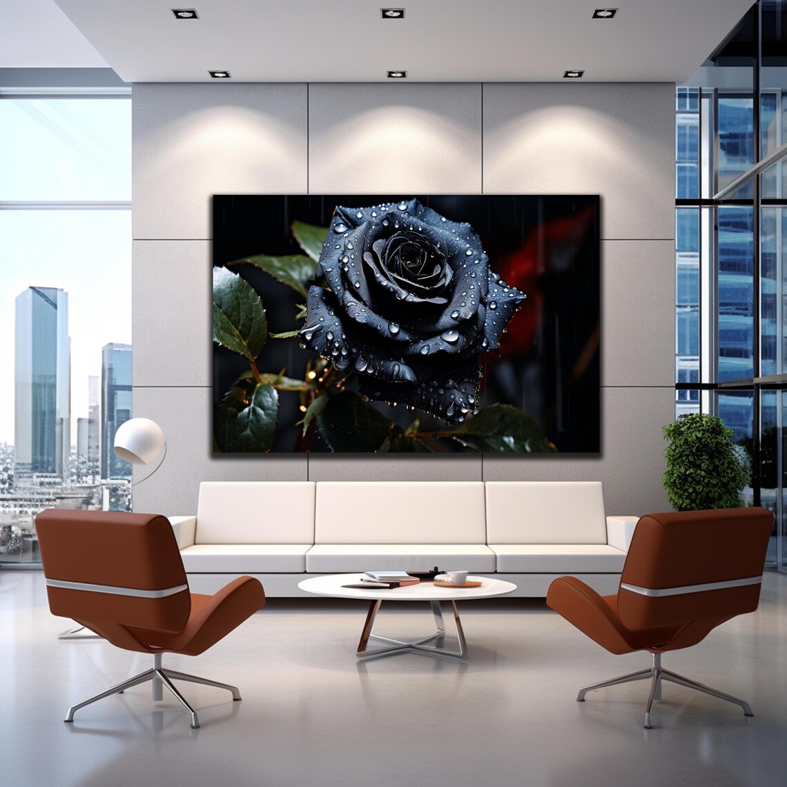 Black Rose Rain Drops Dark Gothic Floral Photography Art Wall Poster - Image 2
