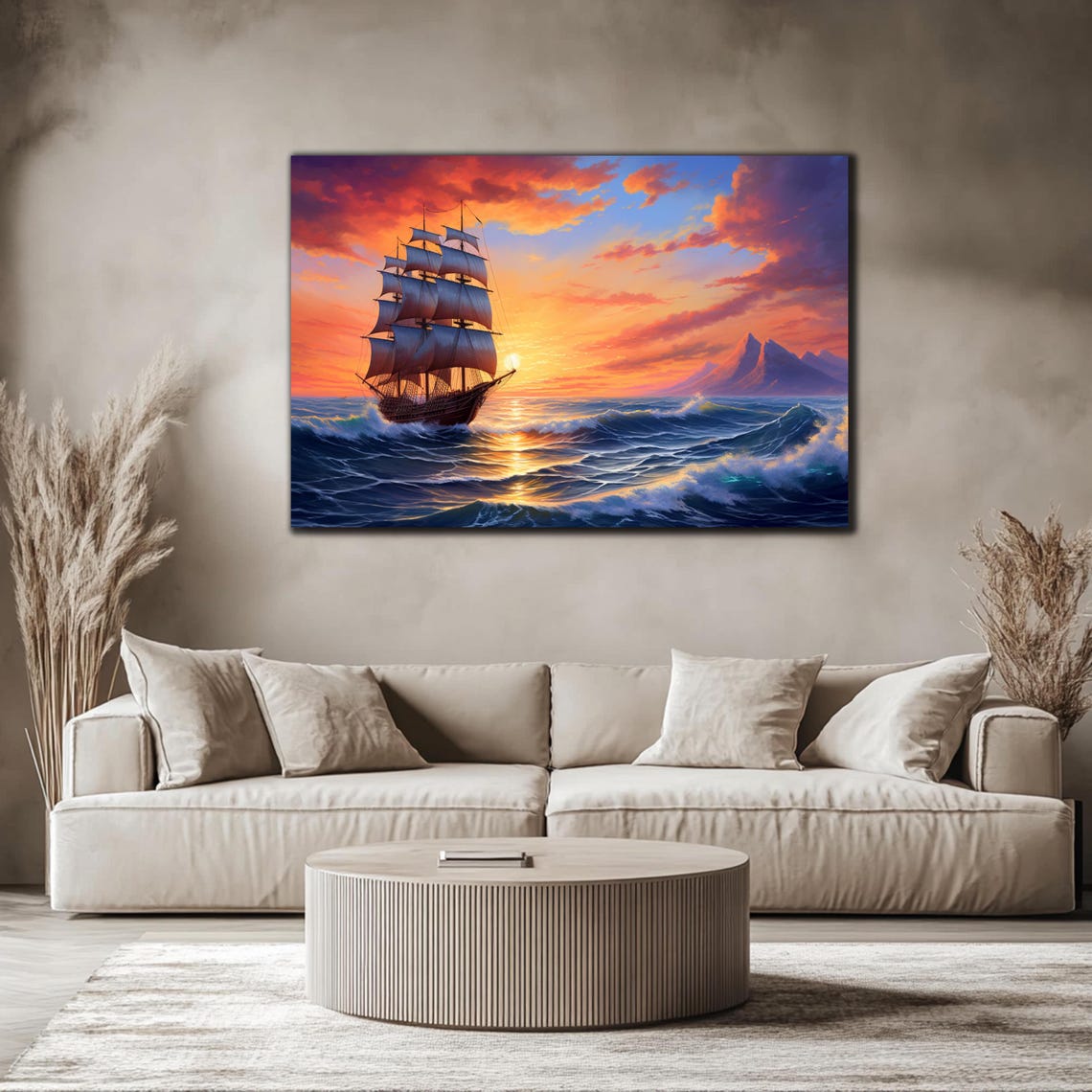 Sailing Ship Sunset Purple Mountains Ocean Waves Seascape Poster - Image 4