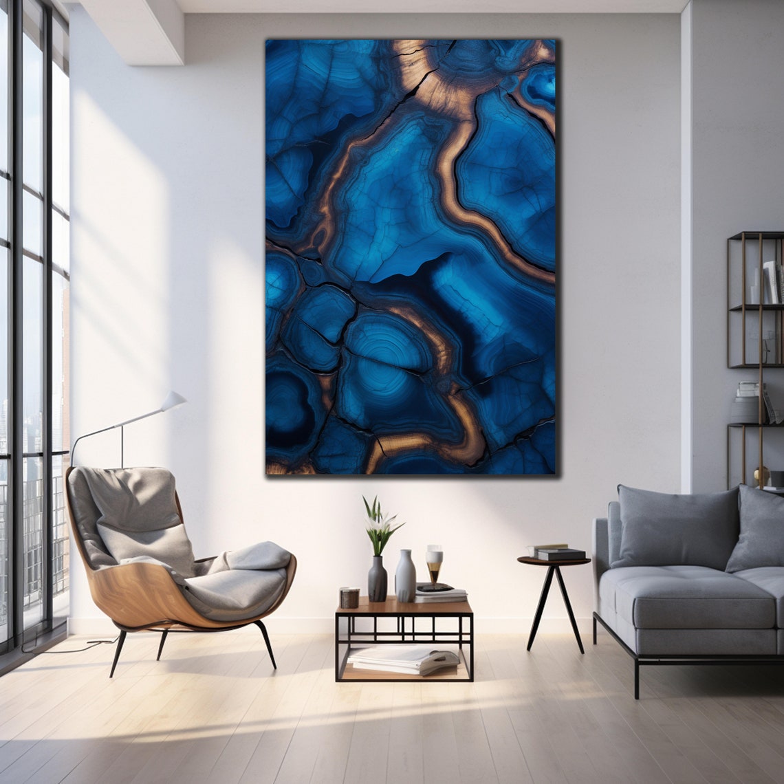 Blue Agate Geode Epoxy Art Gold Accent Luxury Abstract Wall Poster - Image 3