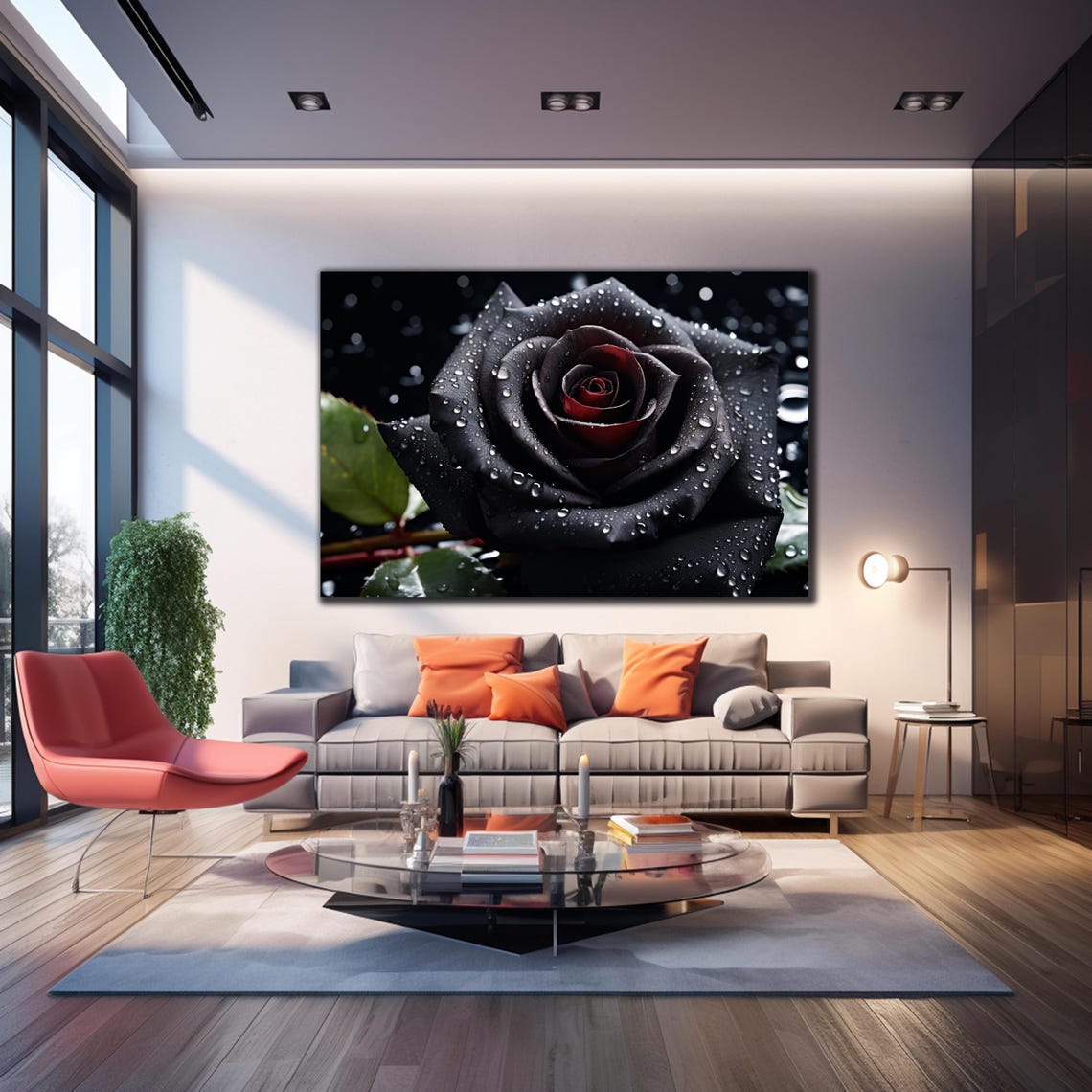 Black Red Rose Water Drops Dark Moody Floral Photography Wall Poster - Image 3