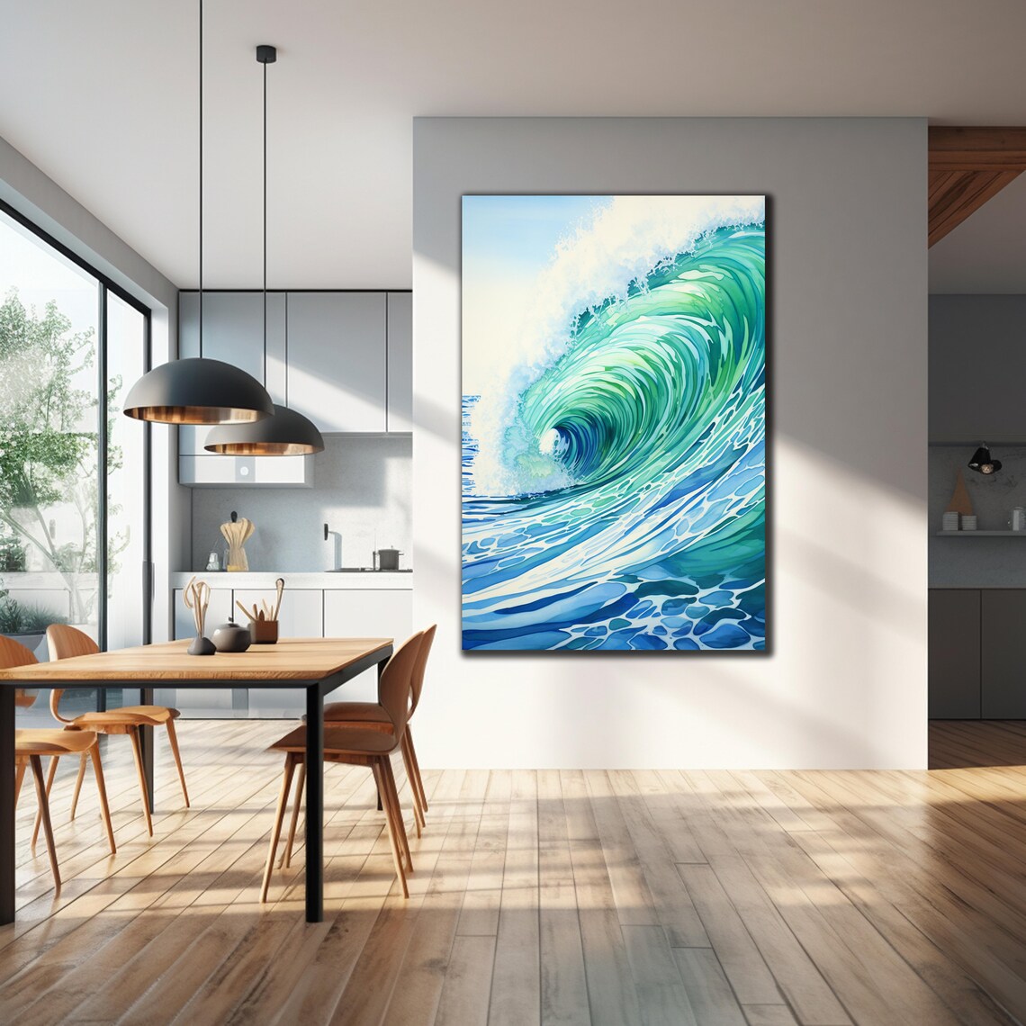Turquoise Wave Spiral Watercolor Barrel Sea Green Wall Art Poster - Image 2