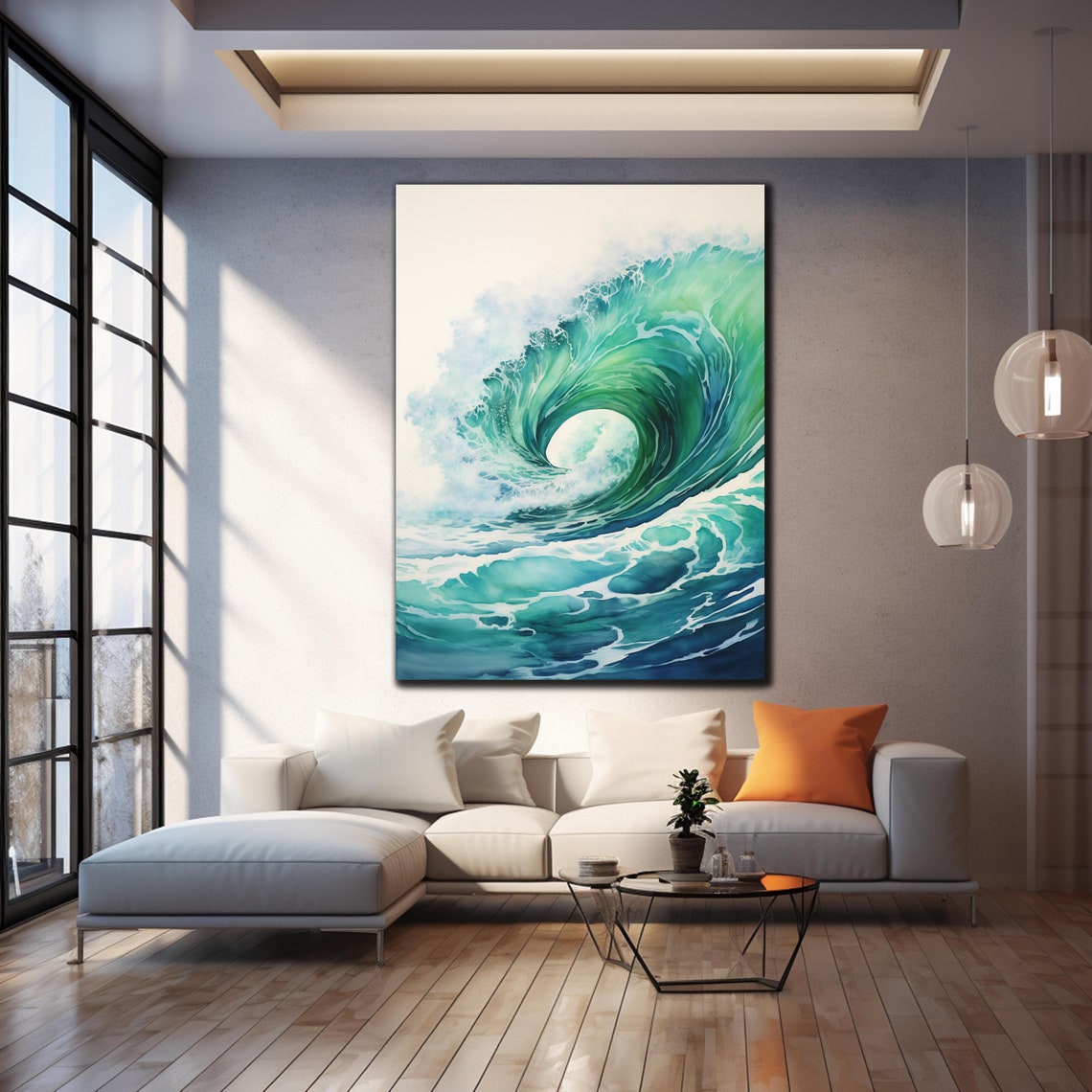 Emerald Wave Spiral Watercolor Curl White Background Art Wall Poster - Image 4