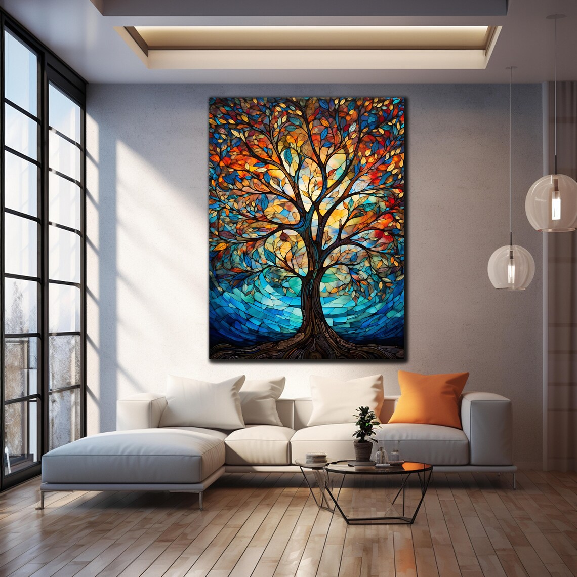Tree of Life Stained Glass Mosaic Autumn Colors Warm Nature Art Poster - Image 4