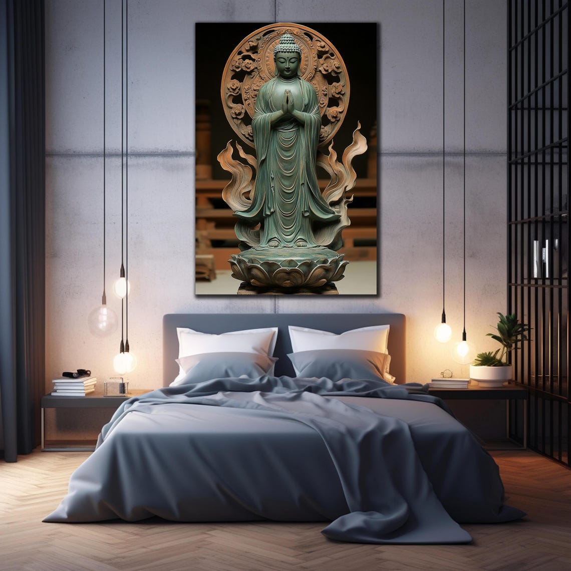 Standing Buddha Statue Praying Hands Bronze Zen Calm Wall Art Poster - Image 2