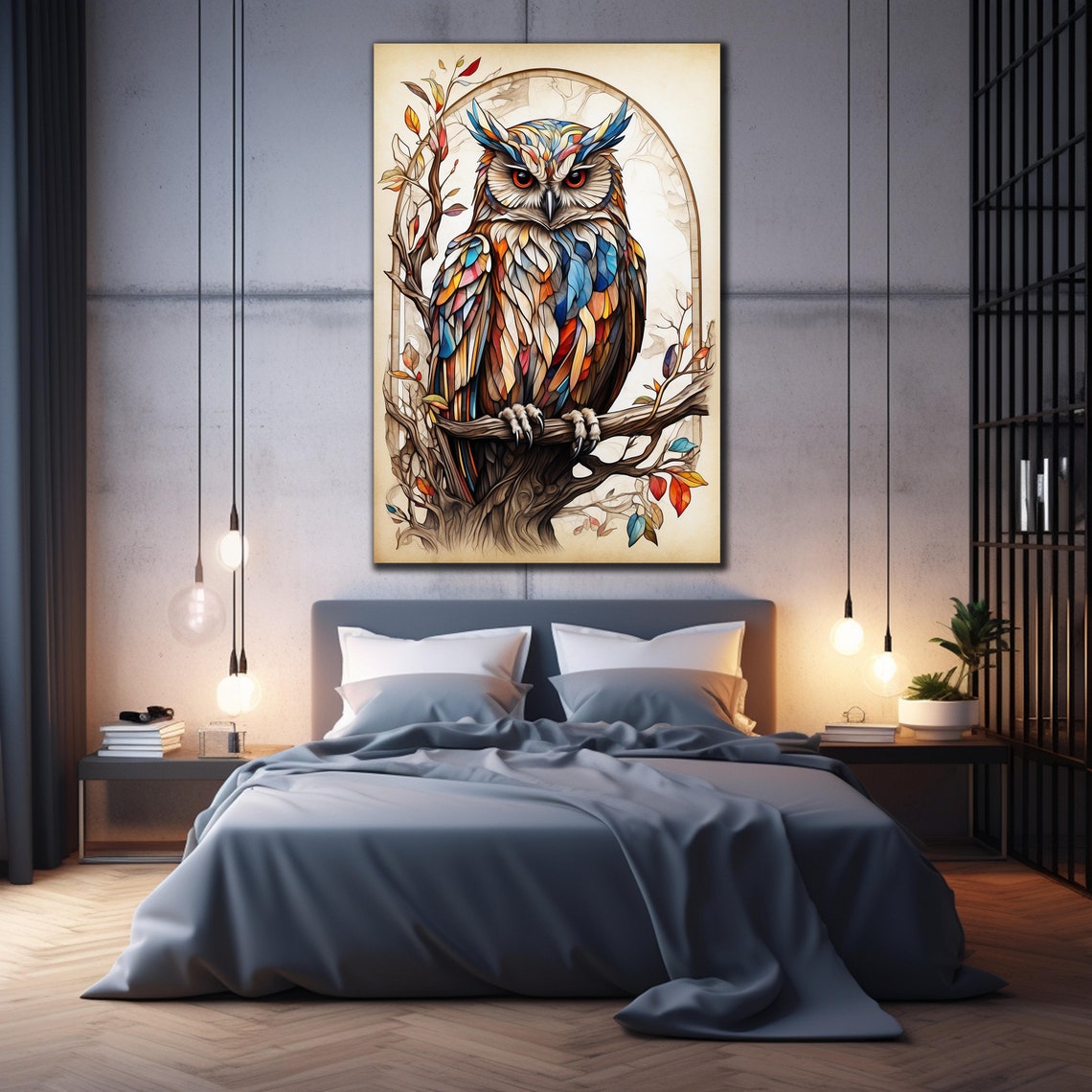 Colorful Owl Glass Wall Art Tempered Glass Art Decor Wall Art Decor Cute Owl Glass Art Glass Printing Wall Art Owl Glass Painting - Image 2