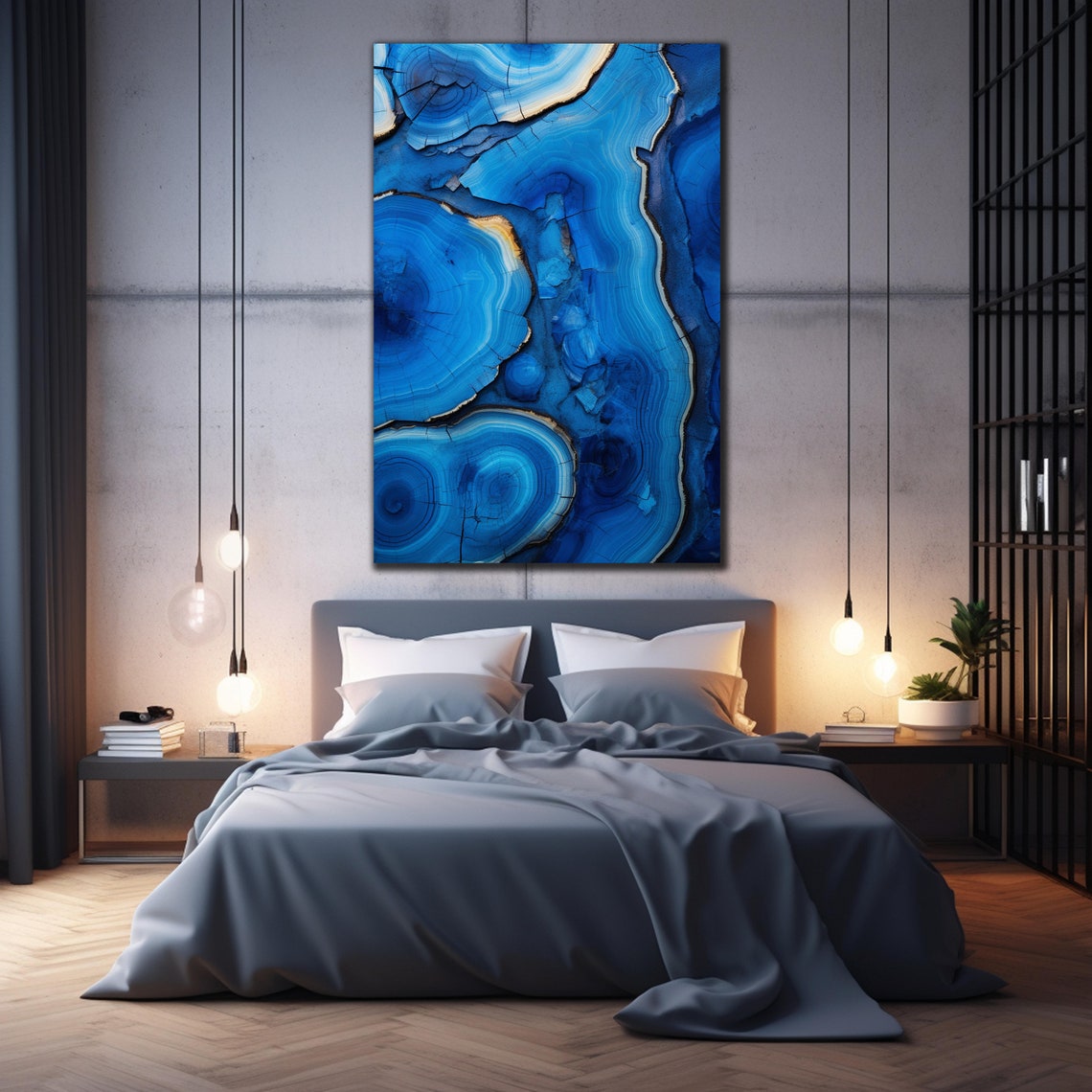 Blue Agate Stone Epoxy Art Gold Rim Luxury Modern Abstract Poster - Image 2