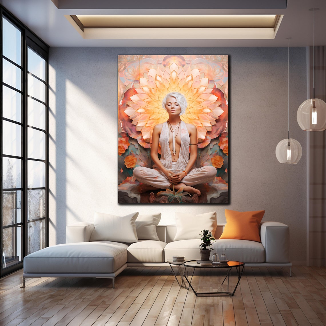 Meditating Woman Golden Lotus Halo Serene Yoga Mindfulness Poster - Image 3